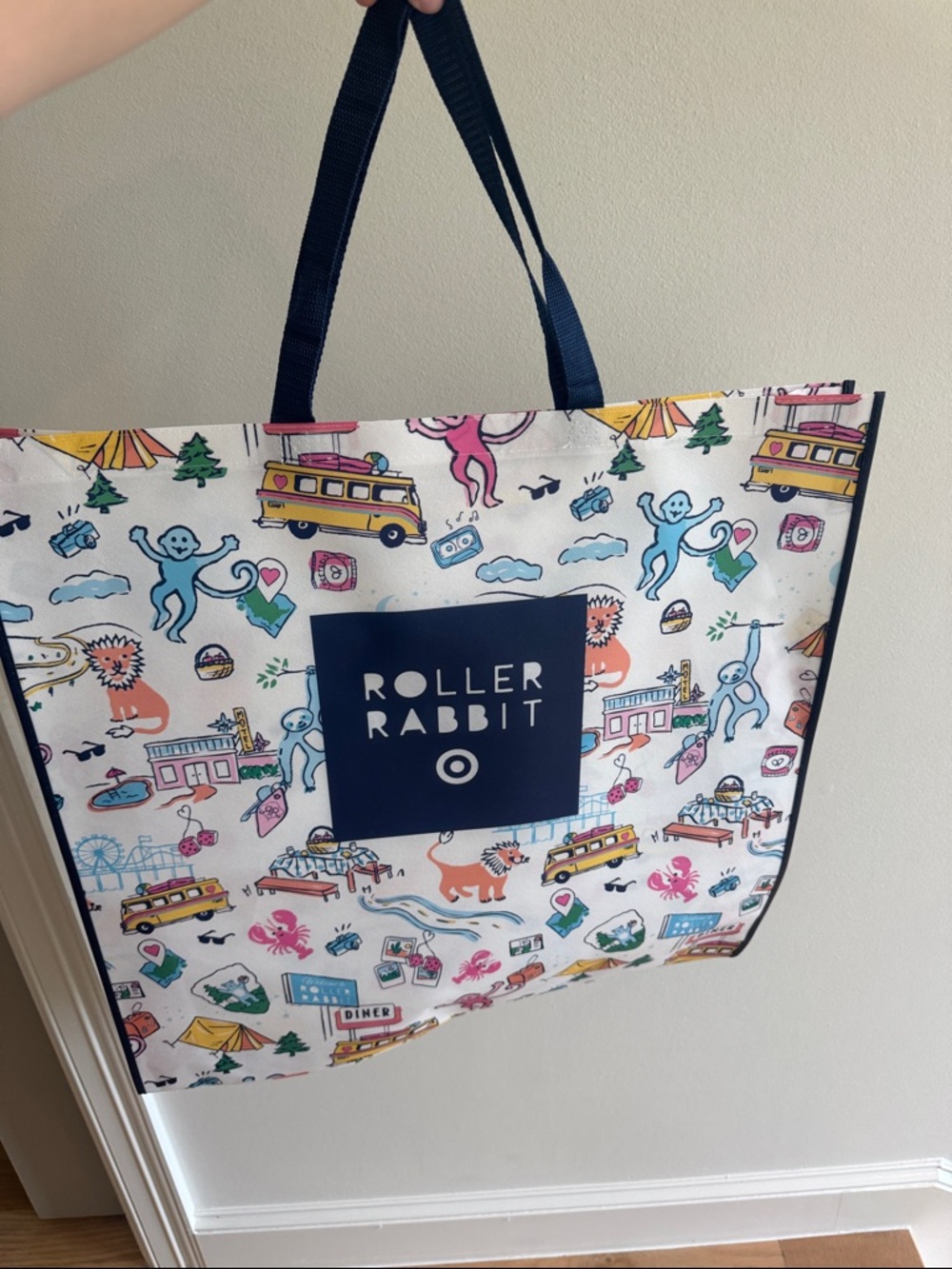 Roller Rabbit Multicolor Illustrated Tote with Black Handles